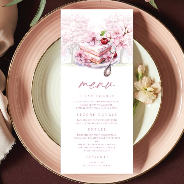 Menu Blossom de Cereja Personalizado de Chá Bridal Eleg (Criador carregado)