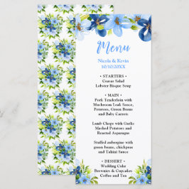 Menu Blue and Navy Flowers with Foliage 