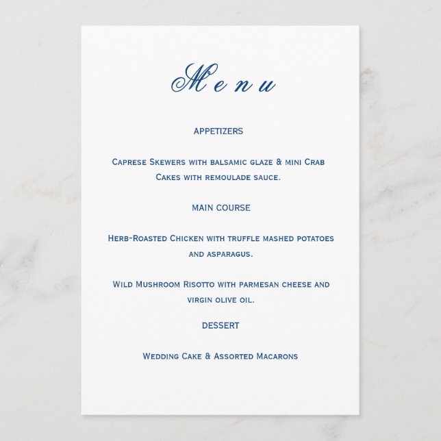 Menu Blue and White Wedding  (Frente)