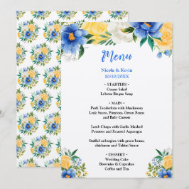 Menu Blue and Yellow Floral Wedding
