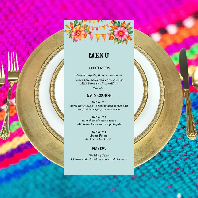 Menu Blue Floral Fiesta mexicana (Criador carregado)