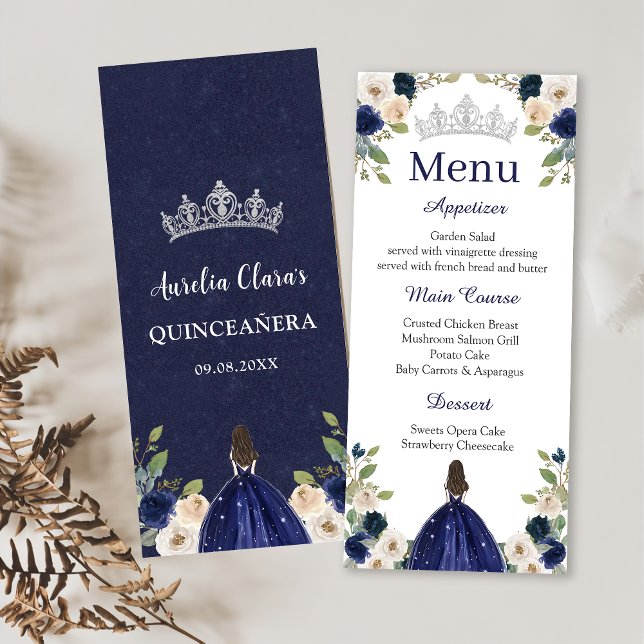 Menu Blue Floral Princess Quinceañera (Criador carregado)