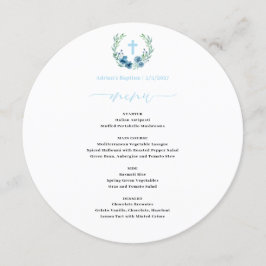 Menu Blue Floral Wreath Baby Boy Round