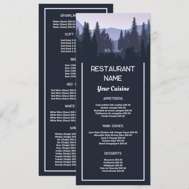 Menu Blue Forest, Restaurante Slimline (Frente/Verso)