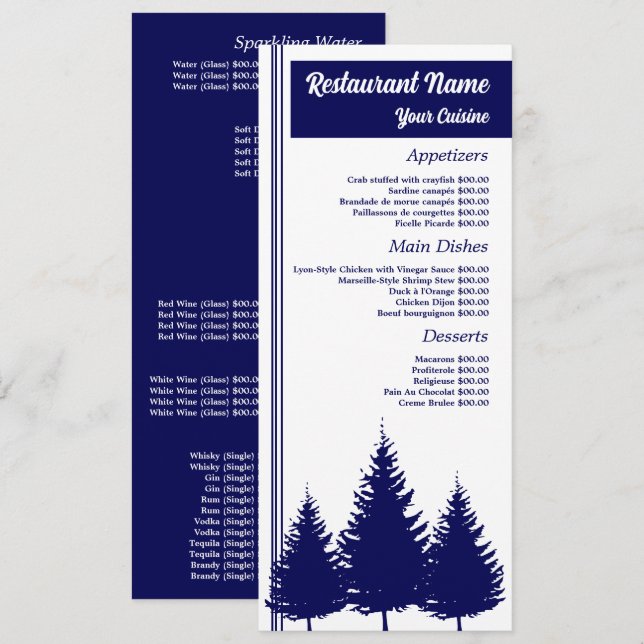 Menu Blue Forest, Restaurante Slimline (Frente/Verso)