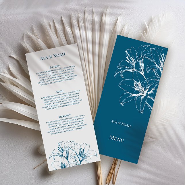 Menu Blue Lily Outline Wedding (Criador carregado)