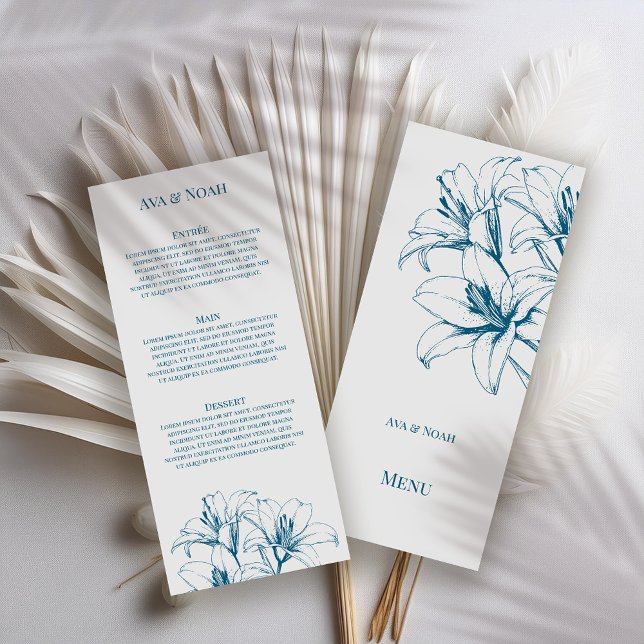 Menu Blue Lily Outline Wedding (Criador carregado)