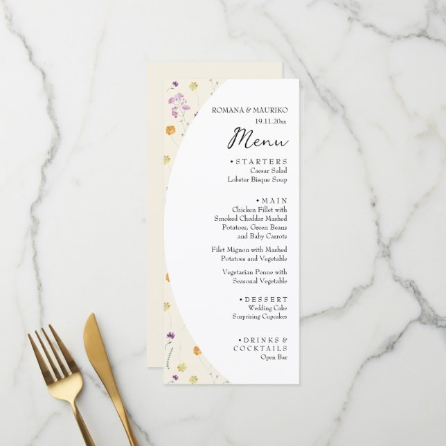 Menu Blush Artístico Jardim Floral Aquarela (Frente/Verso In Situ)