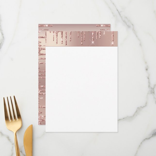 Menu Blush de Rosa Dourado Brilho Gotas Chic Luxo (Frente/Verso In Situ)