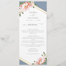 Menu Blush Dourado Dusty Recepção de casamento Azul