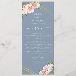 Menu Blush Floral Dourado Dusty Recepção de casamento a