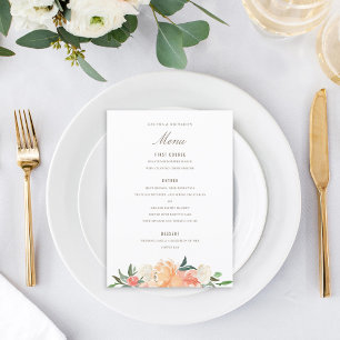 Menu Blush Peach Watercolor Floral Custom Color