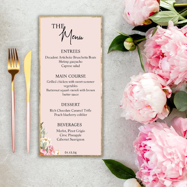 Menu Blush Pink e Dourado Casamento (Criador carregado)