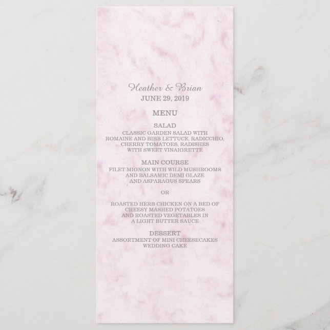 Menu Blush Pink Elegant Marble Weding (Frente)