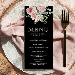 Menu Blush Pink Floral Eucalyptus Black Wedding