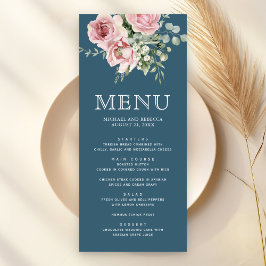 Menu Blush Pink Floral Eucalyptus Dusty Blue Wedding