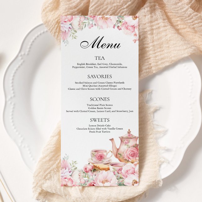 Menu Blush Pink Floral Tea Party (Criador carregado)