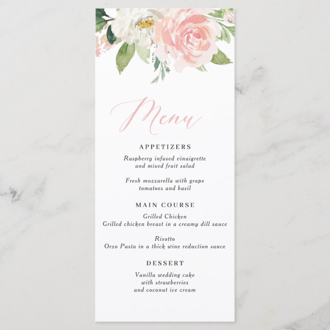 Menu Blush Pink Floral Weding (Frente)