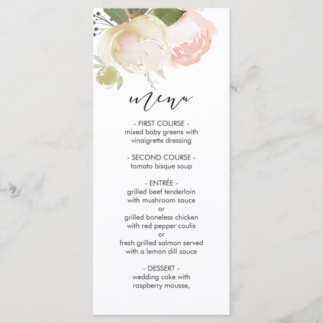Menu Blush Pink Ivory Peony Casamento (Frente)