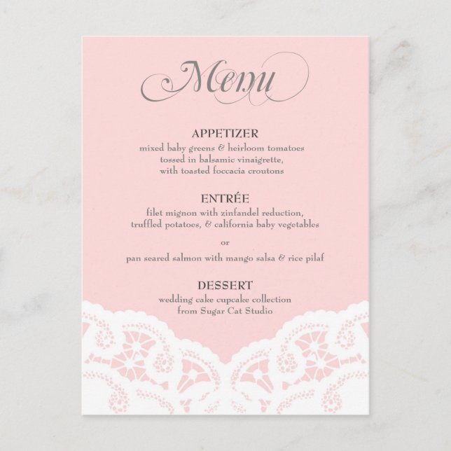 Menu Blush Pink Lace Doily Weding (Frente)