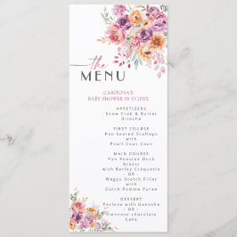 Menu Blush Pink Watercolor Floral Garden Baby Shower 
