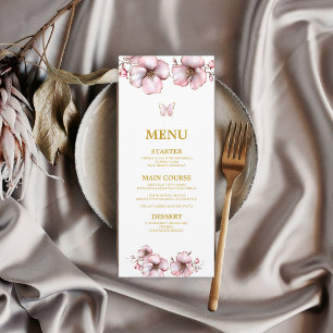 Menu Blush Rosa Flora Dourada Quinceañera