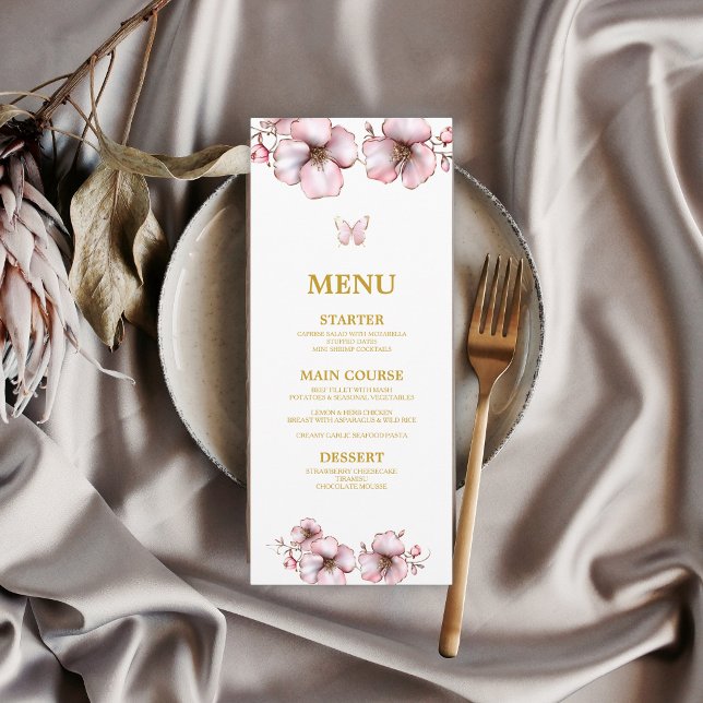 Menu Blush Rosa Flora Dourada Quinceañera  (Criador carregado)