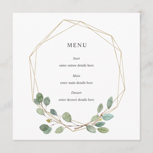 Menu Boas Folhas do Elegante Dourado Casamento Geológic (Frente)