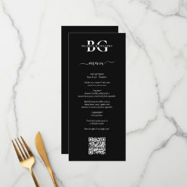 Menu Boas Iniciais do Monograma Branco Negro Casamento 