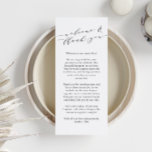 Menu Boas-vindas ao casamento personalizado Obrigado Ca<br><div class="desc">Bem-vindos aos seus hóspedes com este cartão de boas-vindas e obrigado-você, perfeito para casamentos ou eventos especiais. Apresentando caligrafia elegante e texto sincero, este cartão define o tom para uma celebração quente e memorável. Personalize-o com seus nomes e mensagens para criar uma manutenção exclusiva que expresse sua gratidão e seu...</div>