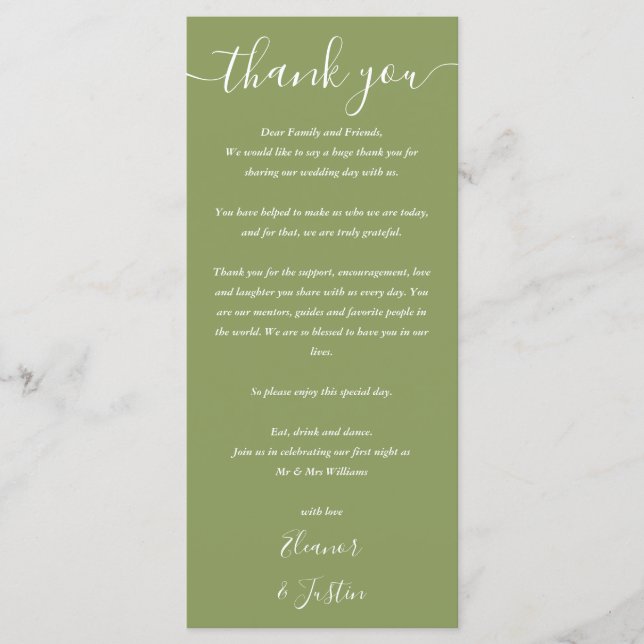Menu Boate Obrigado Moss Green Place Card (Frente)