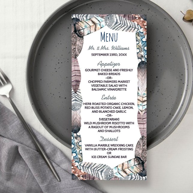 Menu Boêmia de Penas Tribais Modernas (Criador carregado)