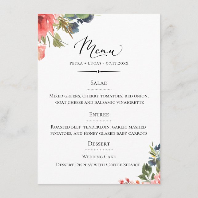 Menu Boêmia Floral Boêmia com Tipografia Chic (Frente)