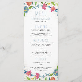 Menu Bohemian Blue & pink Floral watercolor Casamento