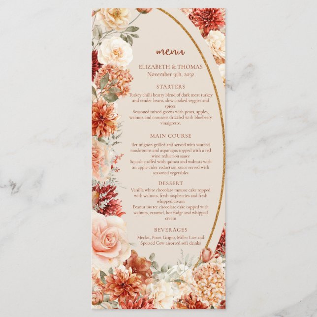 Menu Bohemian color fall floral sage rusty colorido (Frente)
