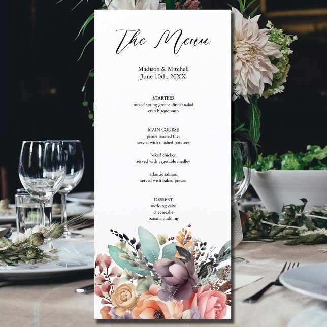 Menu Bohemian Floral Buquê Watercolor (Criador carregado)