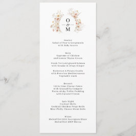Menu Bohemian Wildflower Wreath Monograma Wedding