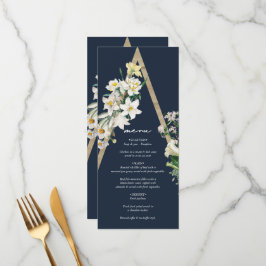 Menu Bohemian Wood Pyramid White Florals Blue Wedal