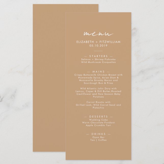Menu Boho Abstrato | Janto de Casamento Gentle Fawn (Frente/Verso)