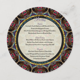 Menu Boho Aquático do Oriente Roxo Mosaico Mandala Even