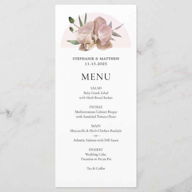 Menu Boho Arch Dusty Orchids Casamento Floral (Frente)