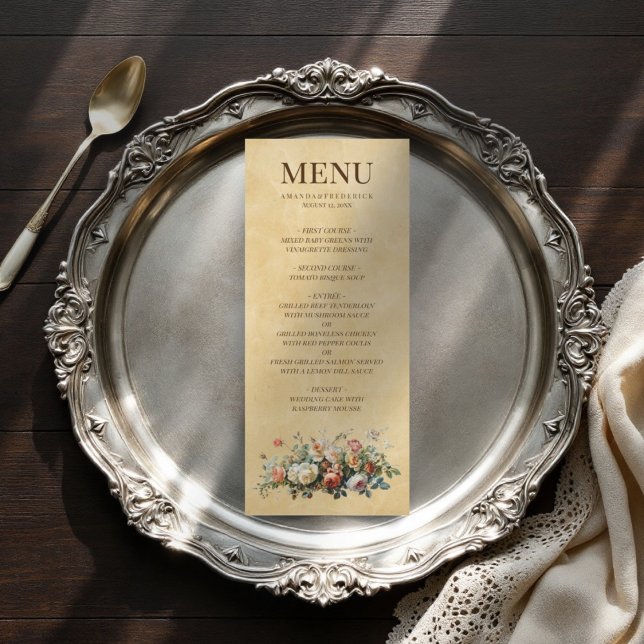 Menu Boho arranjo floral de casamento antigo papel anti (Criador carregado)
