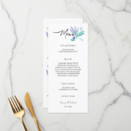 Menu Boho Artístico Azul Floral Garden Watercolor