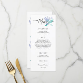Menu Boho Artístico Jardim Floral Azul Aquarela