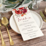 Menu Boho Autumn Red Orange Florals Casamento<br><div class="desc">Boho Autumn Red Orange Florals Casamento. Os florais coloridos de outono fazem fronteira com o topo,  com um roteiro elegante para Menu e fácil personalizar o resto do texto de acordo com as suas necessidades.</div>