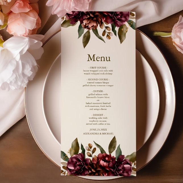 Menu Boho Autumn Wildflower Botanical Weding (Criador carregado)