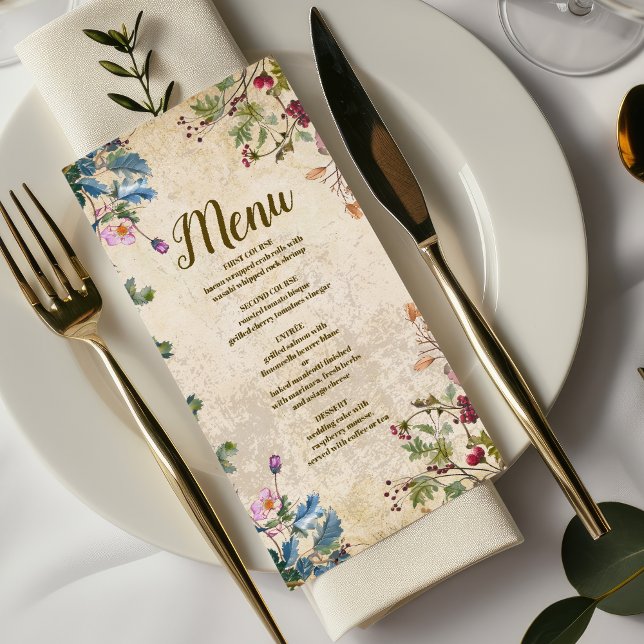 Menu Boho Autumn Wildflower Botanical Weding (Criador carregado)