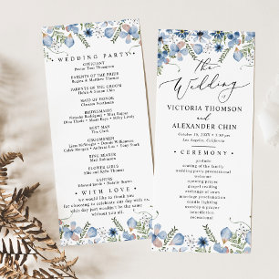 Menu Boho Blue Botanical Weding Program