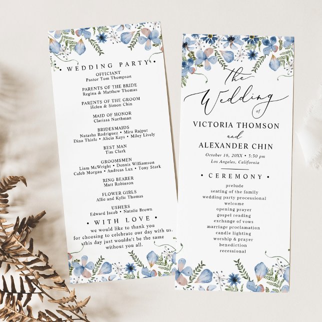 Menu Boho Blue Botanical Weding Program (Criador carregado)