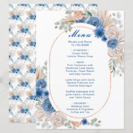 Menu Boho Blue Pampas Grass Weding